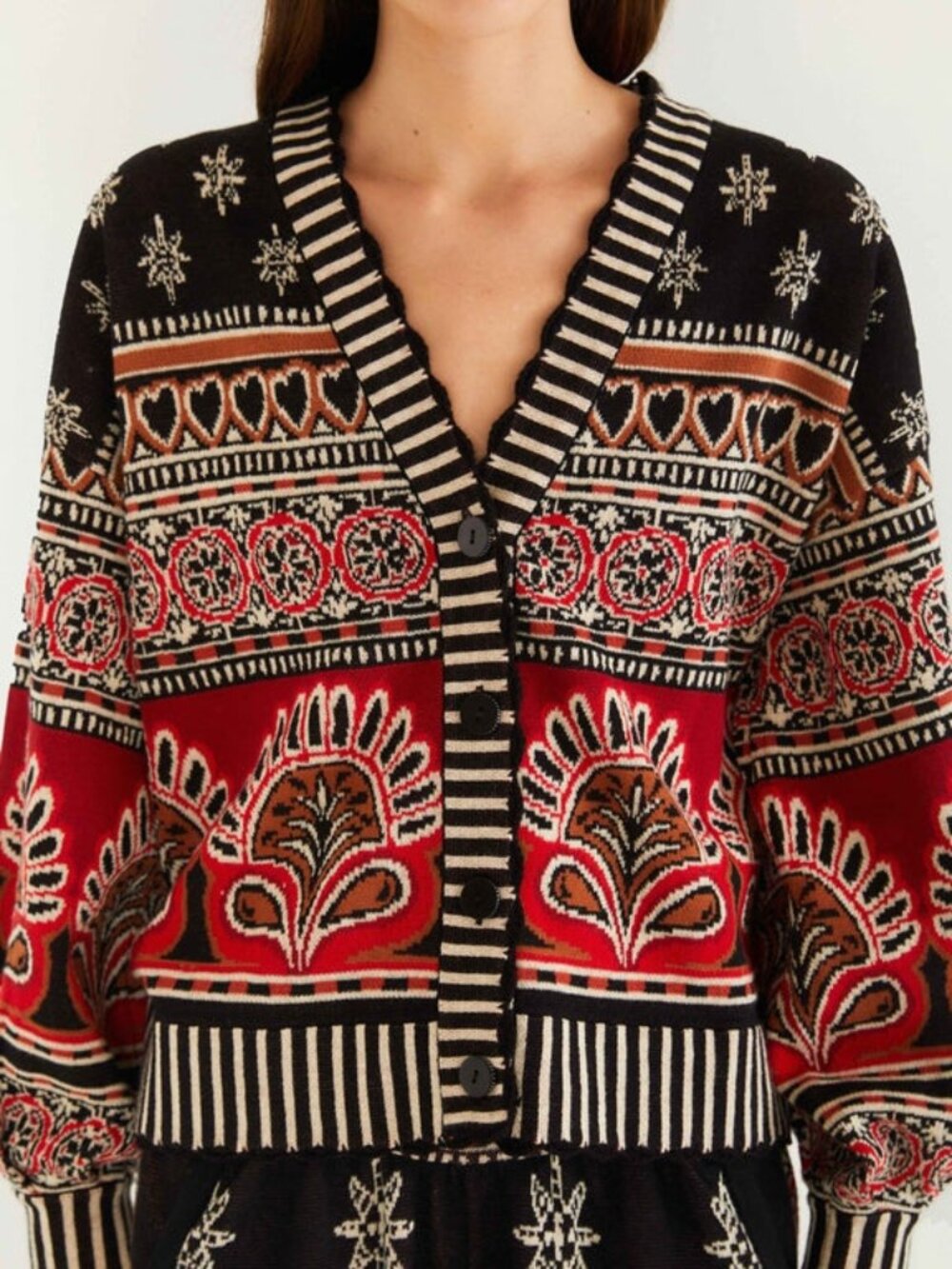 Farm Rio Black Ainika Love Coconut Groove Knit Cardigan Size L Multicolor - Picture 2 of 4